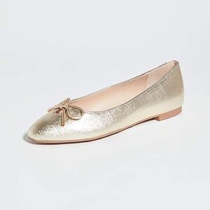 Stuart Weitzman Women's Gabby Flats, Platino, Gold, Metallic, US 7.5, NWOT